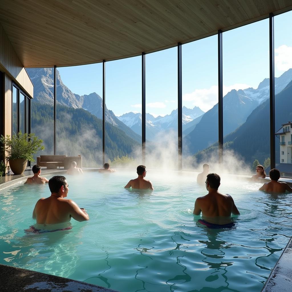 Soaking in a Thermal Bath at an Alps Spa Resort