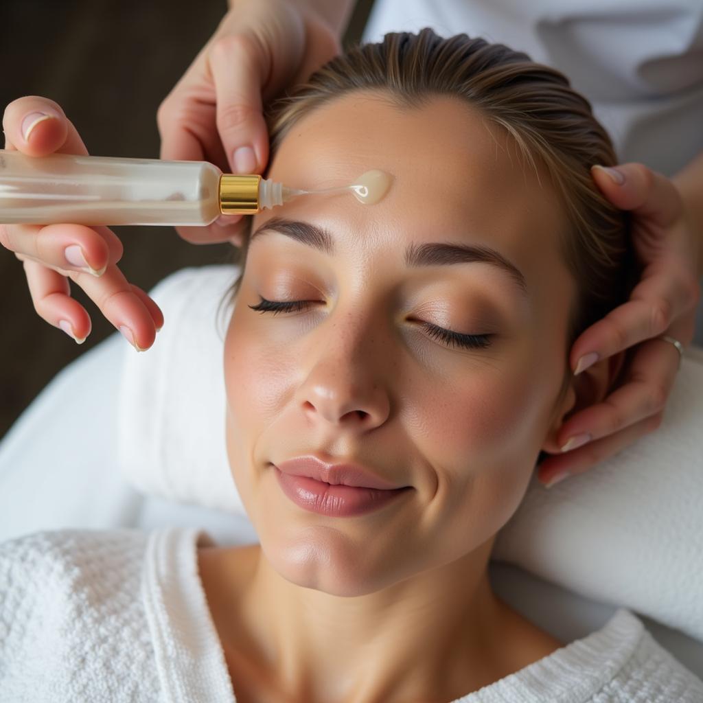 Close-up of a woman receiving a facial treatment at Anushka Salon and Spa