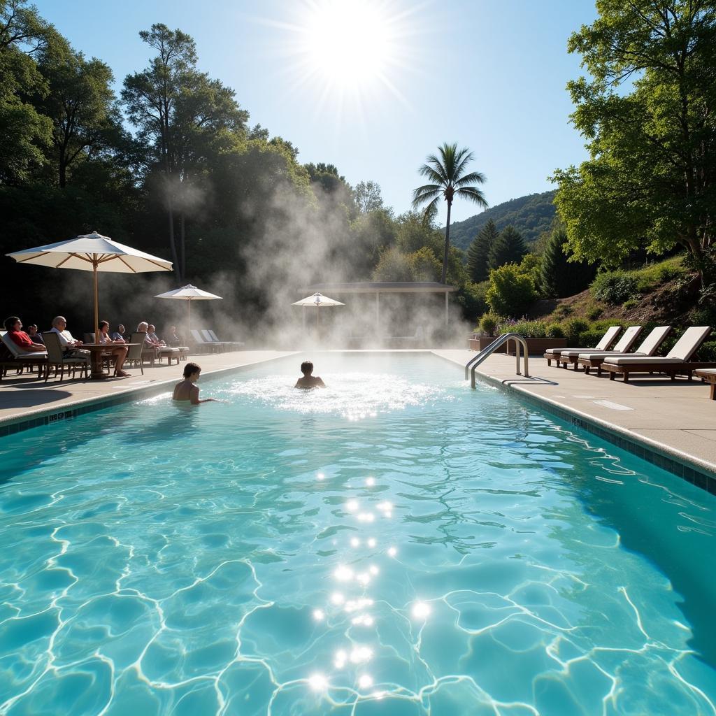 Guests relaxing in the mineral-rich waters of the Aqua Soleil Hotel & Mineral Water Spa