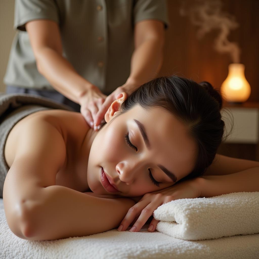 Woman enjoying an aromatherapy massage in a spa setting