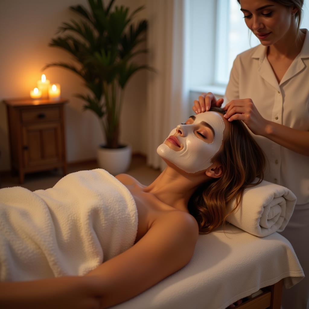 Woman receiving a facial at home