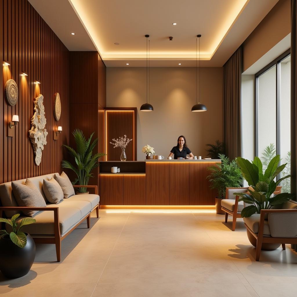 Tranquil reception area of Aura Spa Indore