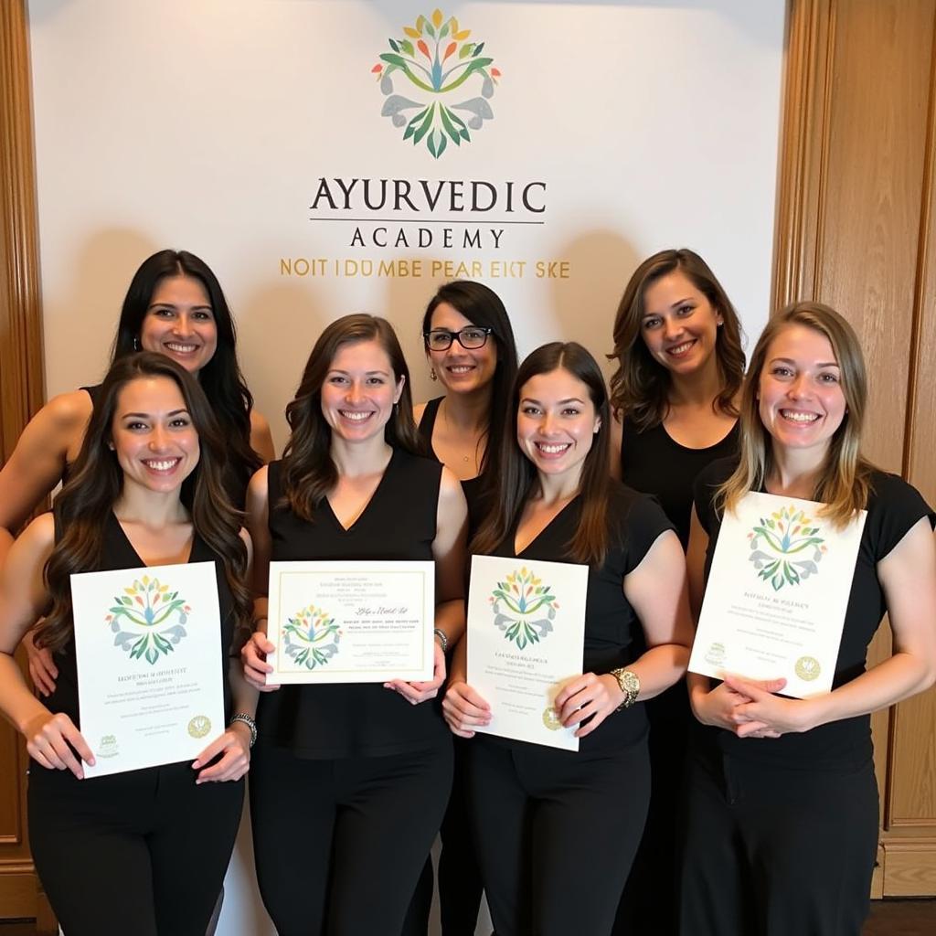 Graduates receiving their certificates after completing an Ayurvedic spa course in Mumbai