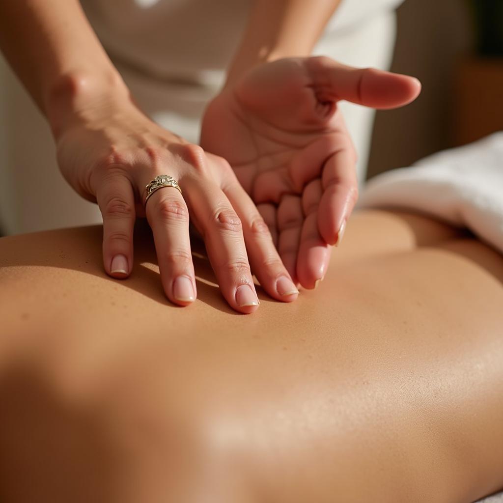 Skilled hands of an Ayurvedic spa therapist.