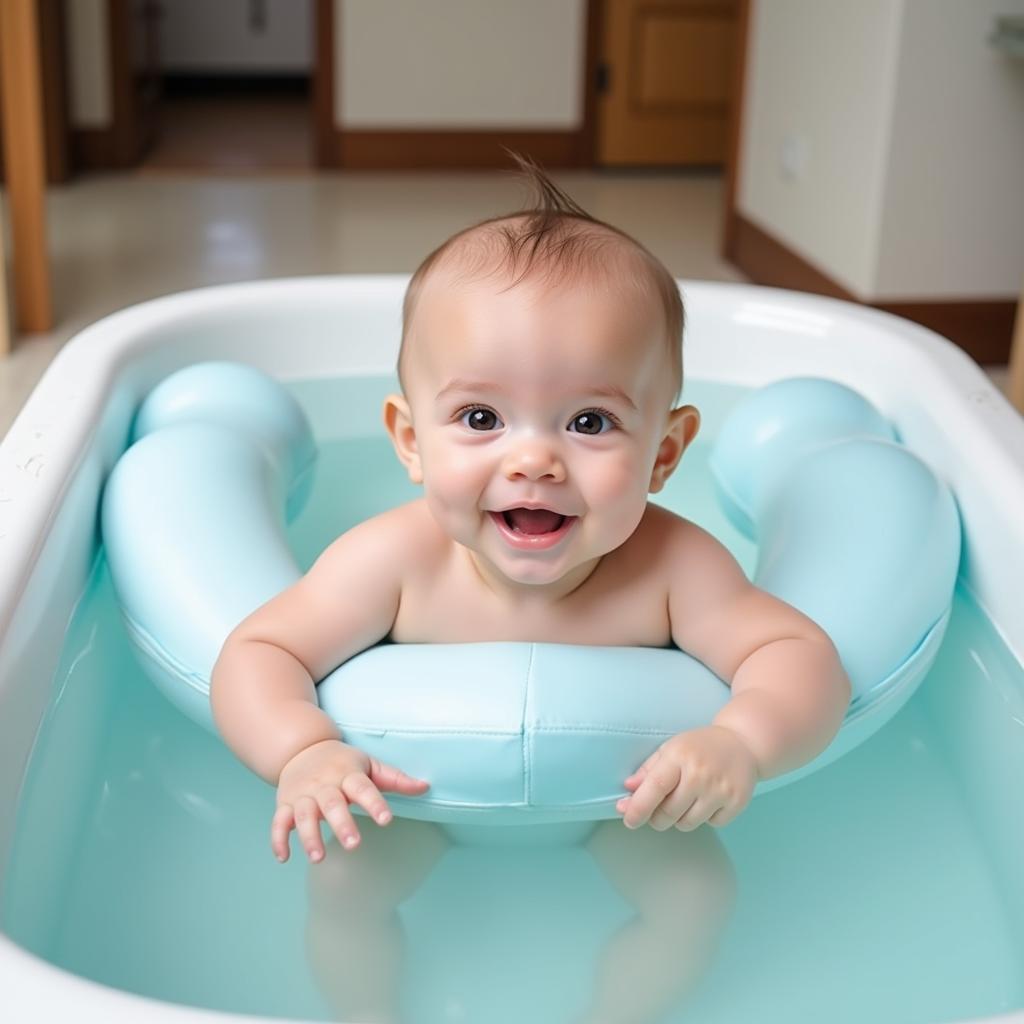 Baby in a floatation device at a Michigan baby spa