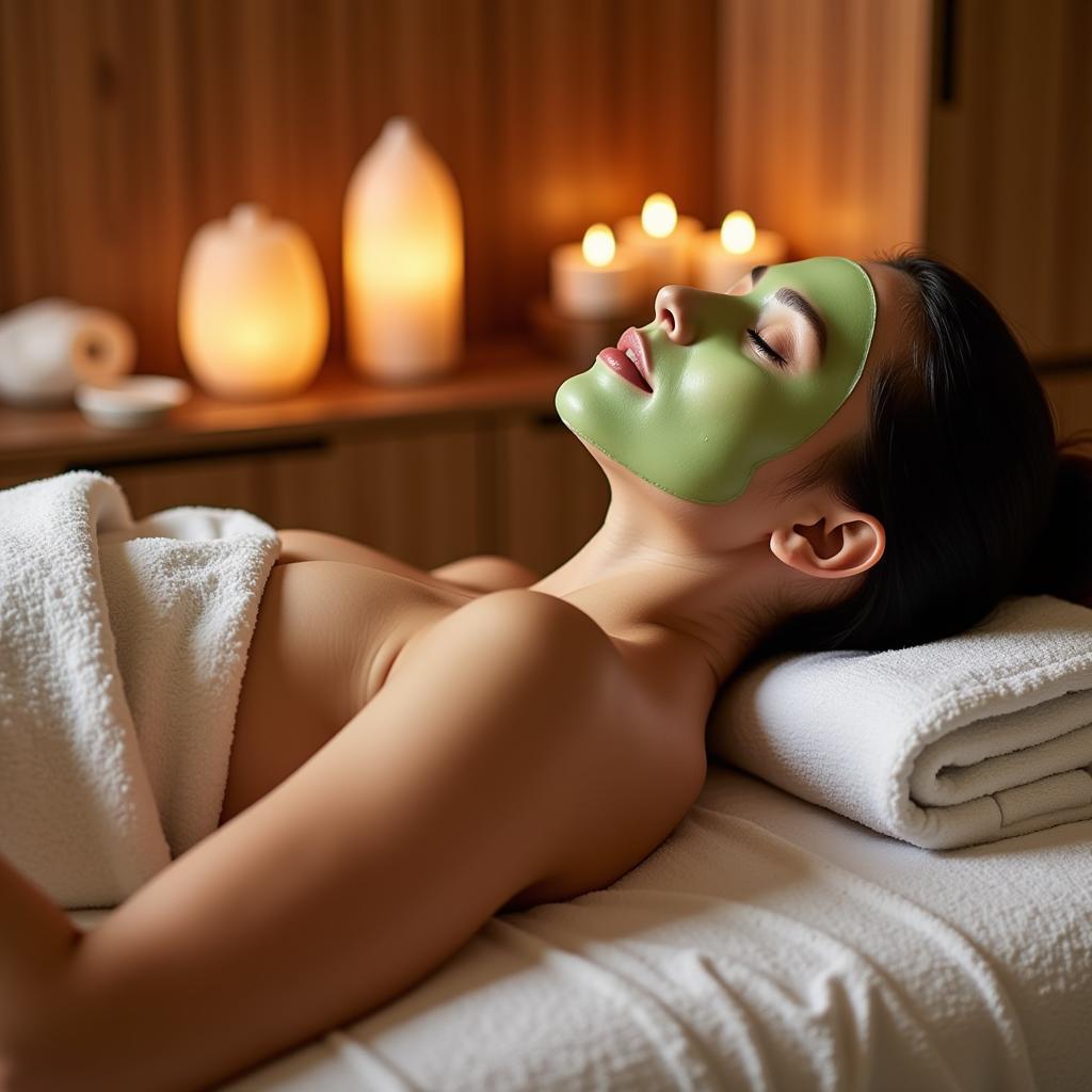 Woman relaxing in a spa with a face mask