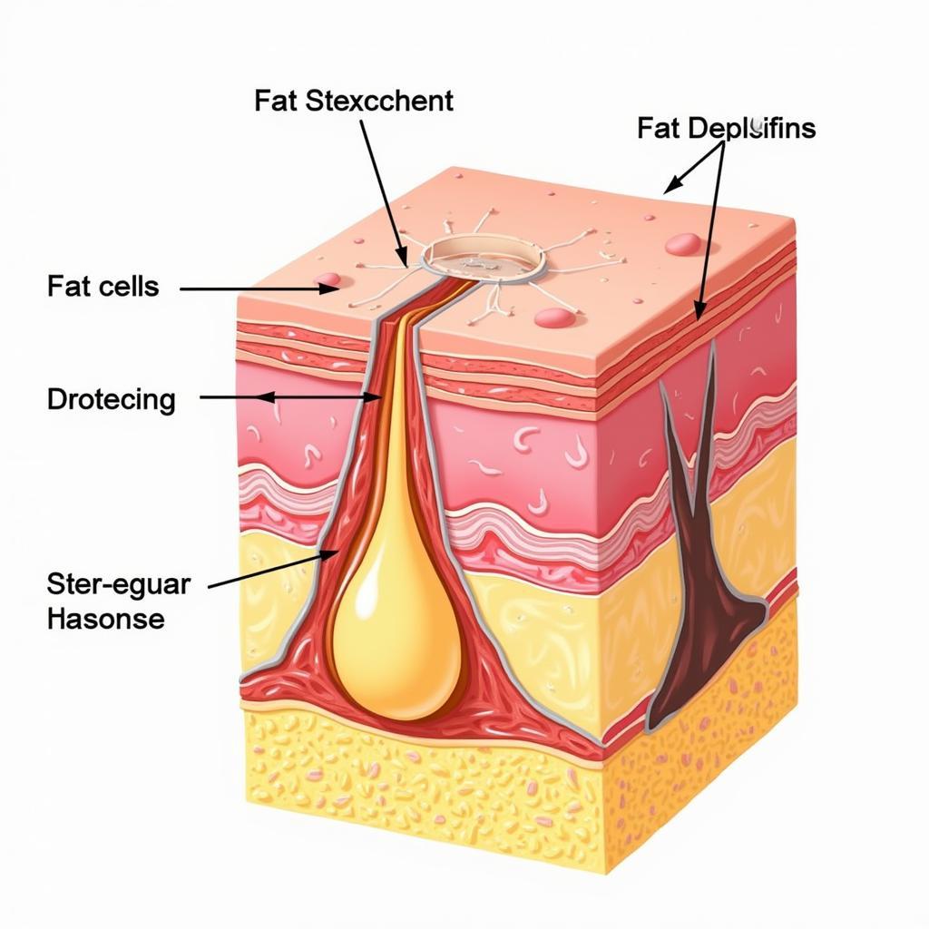 Diagram illustrating the formation of cellulite beneath the skin