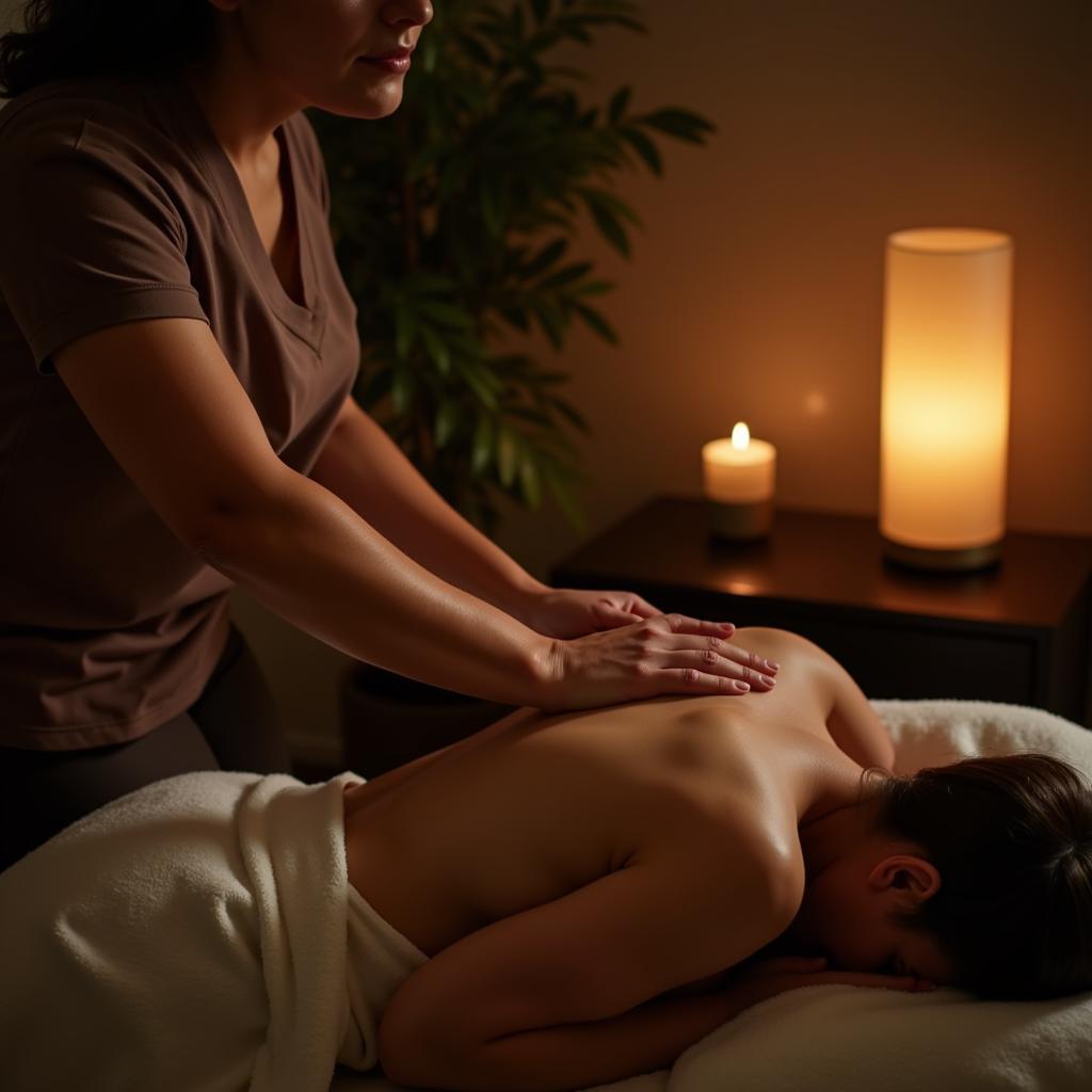 Relaxing massage therapy session in a calming spa environment