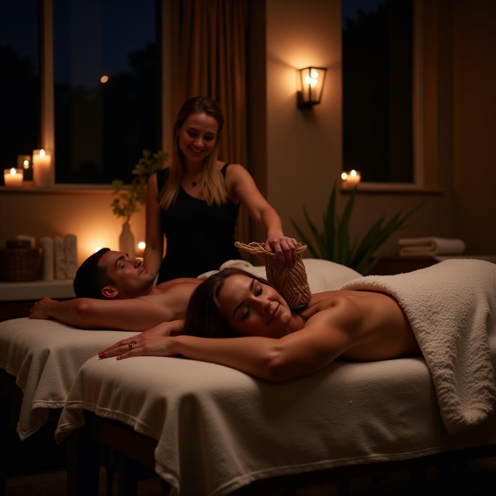 Couple Enjoying a Spa Treatment at Night