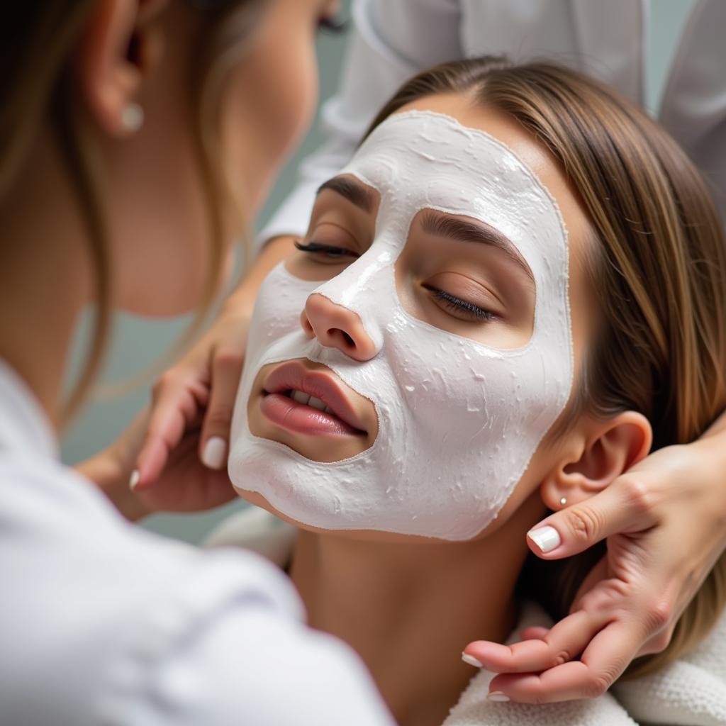 Close-up of a facial spa treatment focused on skincare