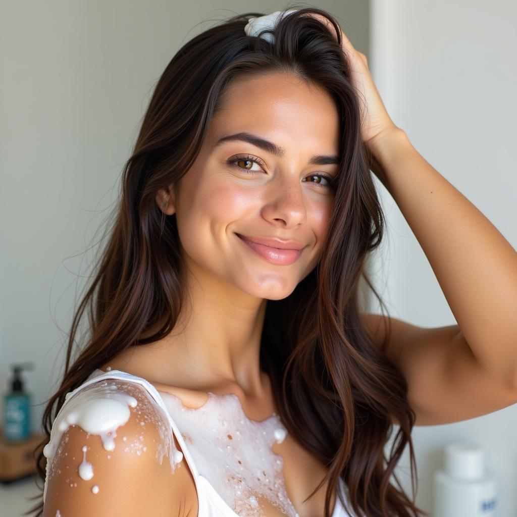 Woman applying hair spa deep nourishing shampoo