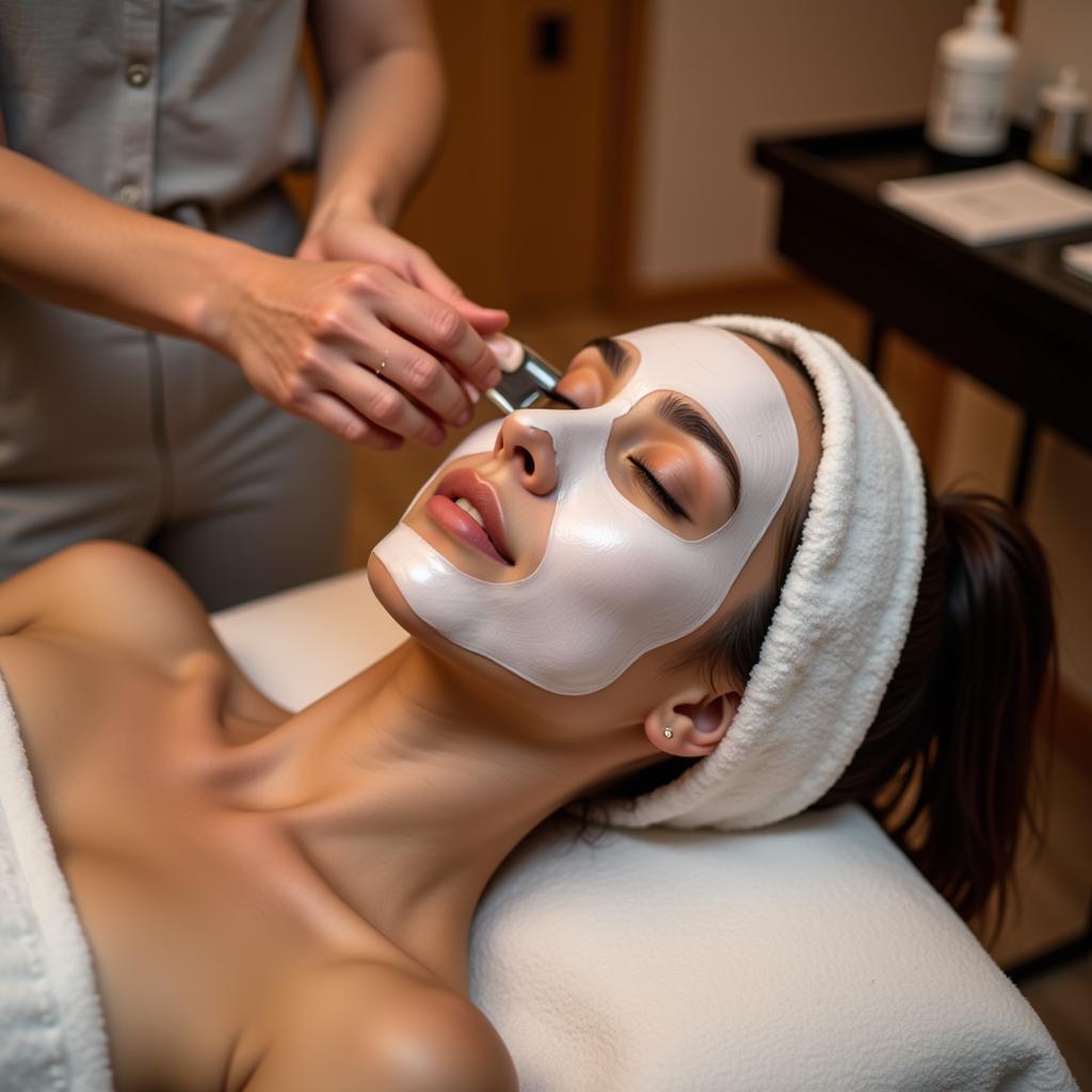 A woman relaxing during a hair spa treatment in Kammanahalli.