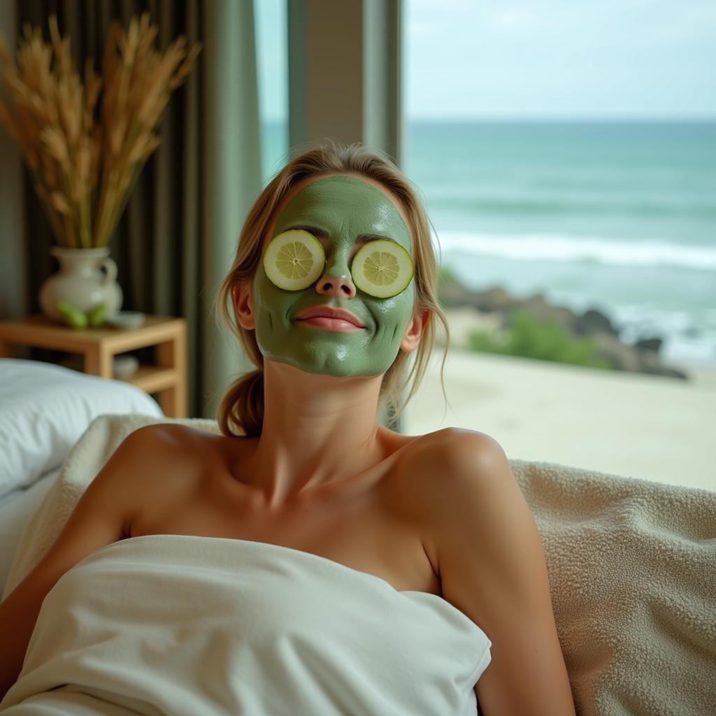 Woman relaxing at a Hampton spa with a calming facial mask