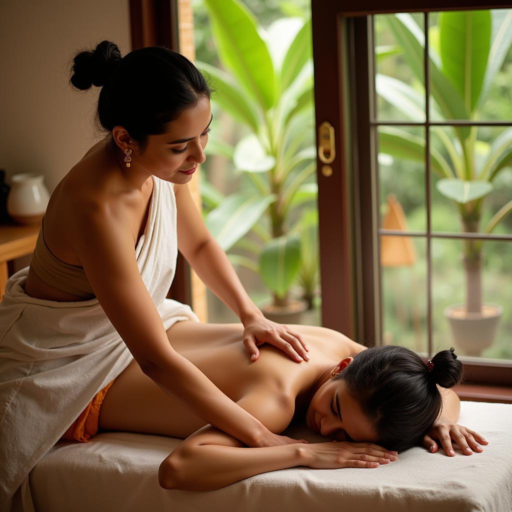 Indian Spa Therapist Performing a Massage