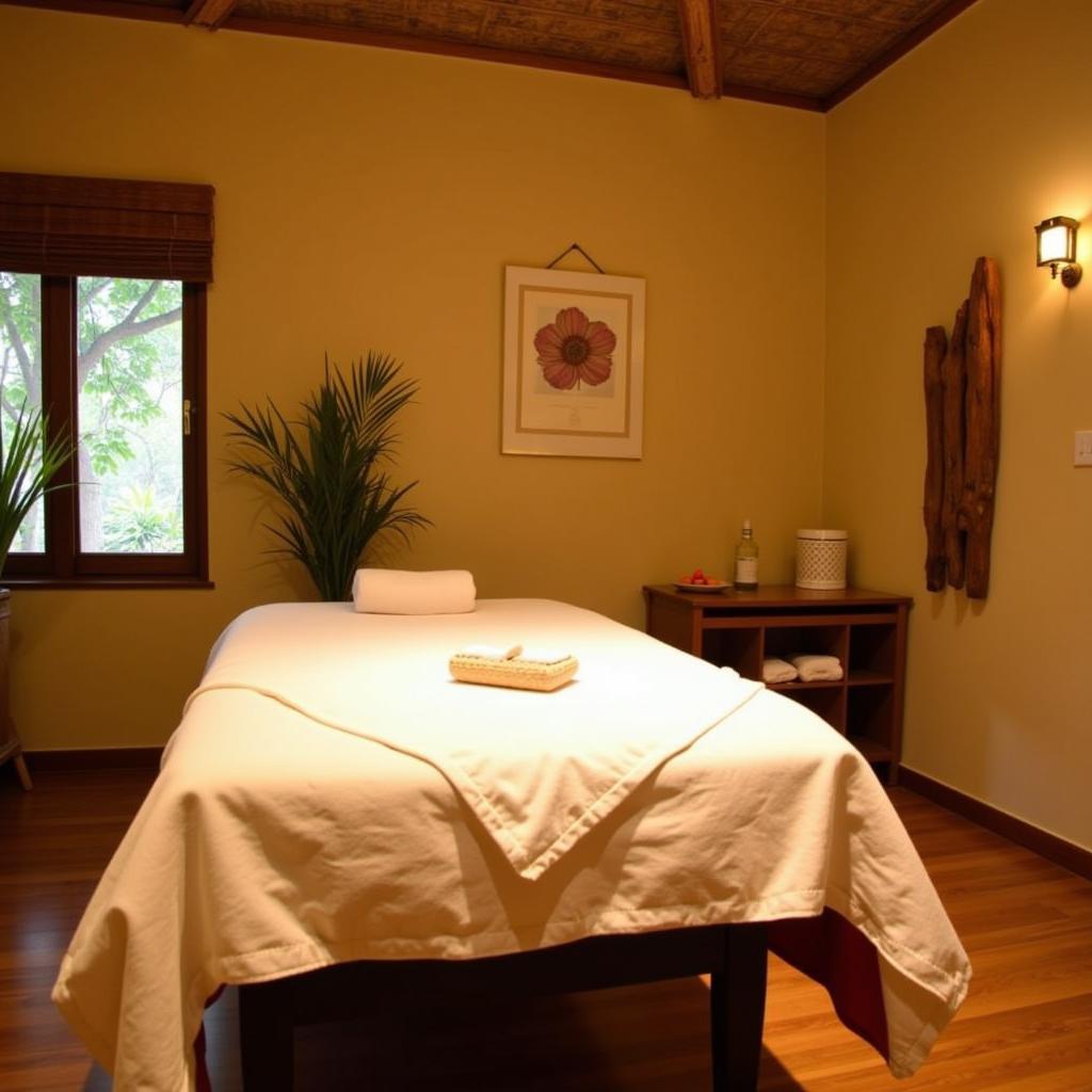 Khmer massage therapy room at Angkor Miracle Resort & Spa with soft lighting and natural decor.