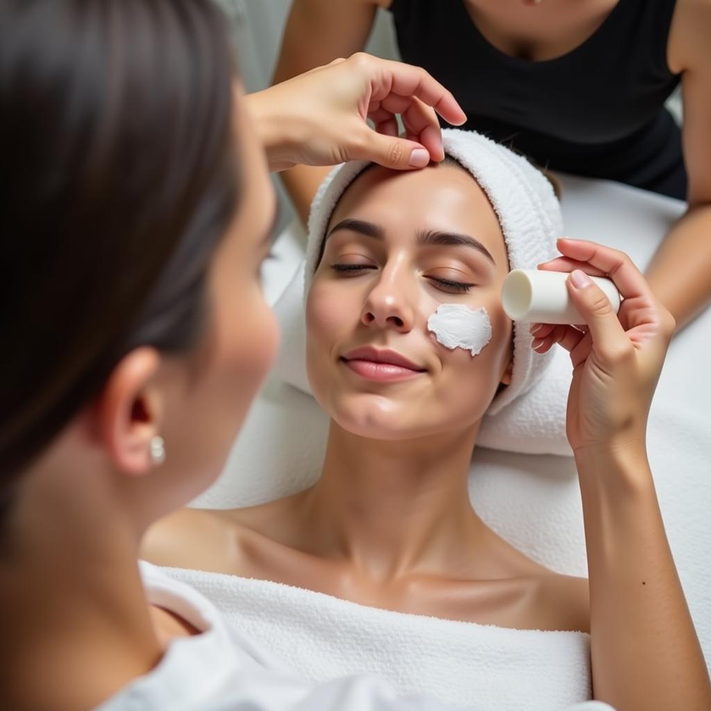 Close-up of a facial treatment at a Korean spa