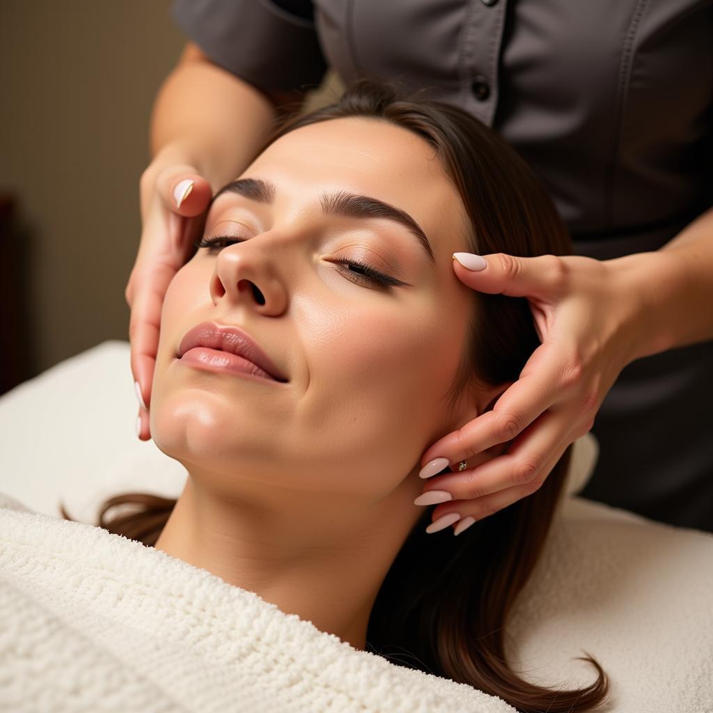 Close-up of a luxurious facial treatment being performed in a spa setting.