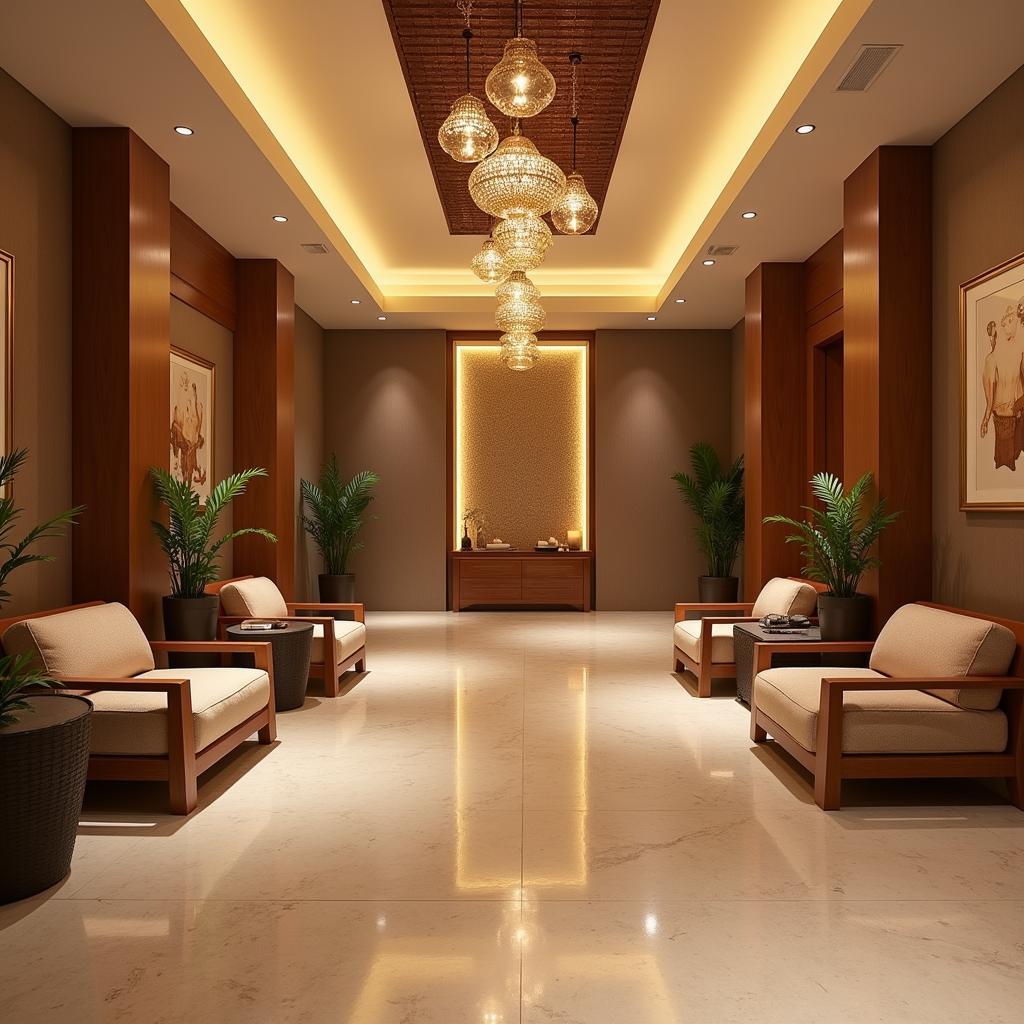 Interior view of a luxurious spa in Porbandar, showcasing its elegant decor and serene ambiance.