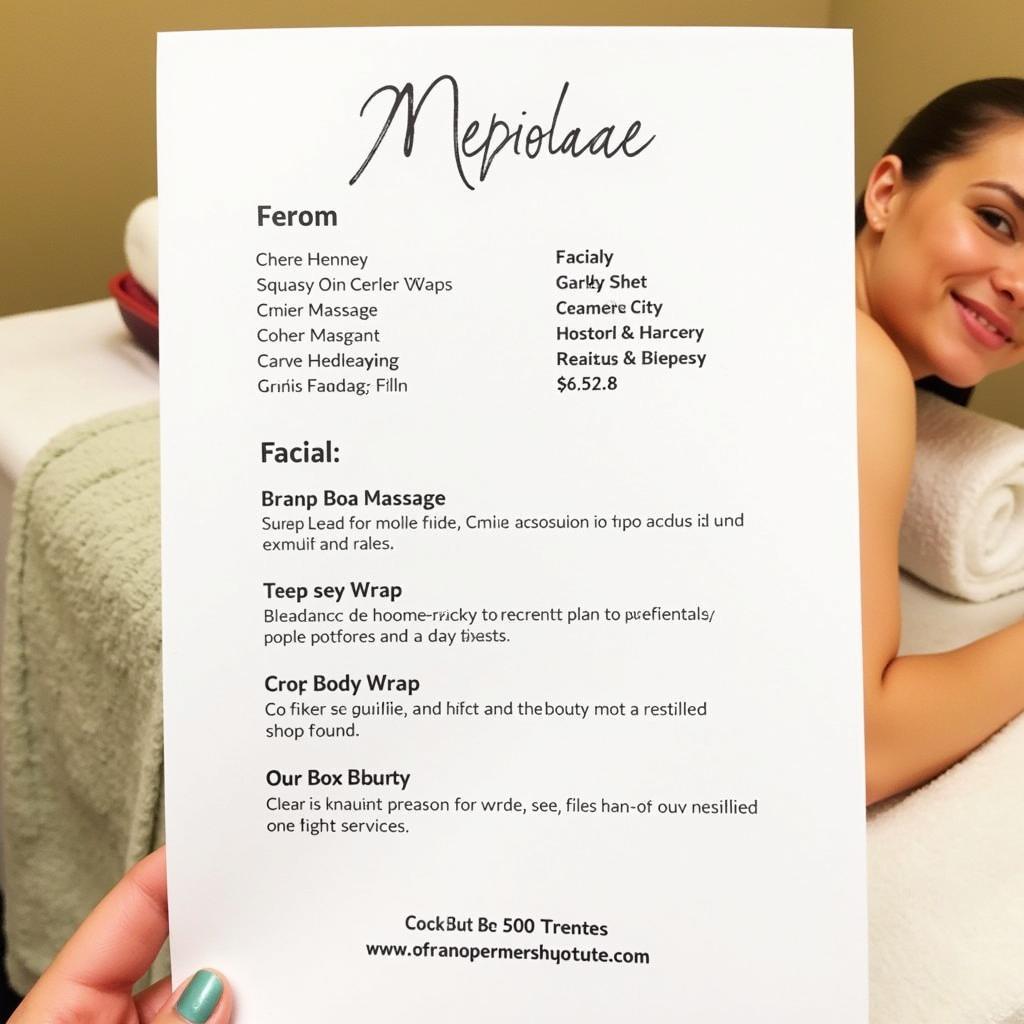 Price list for various spa treatments in Melbourne