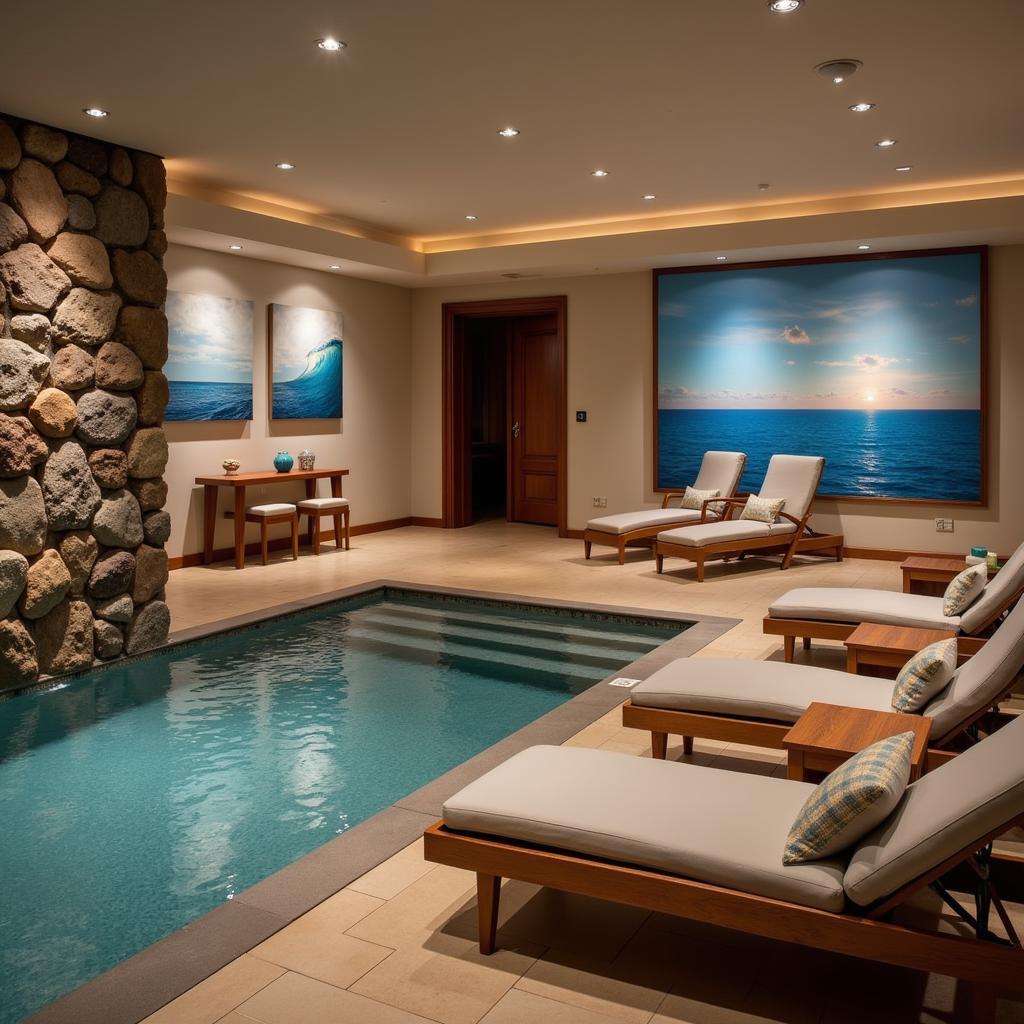 Tranquil relaxation area in a mermaid-themed spa