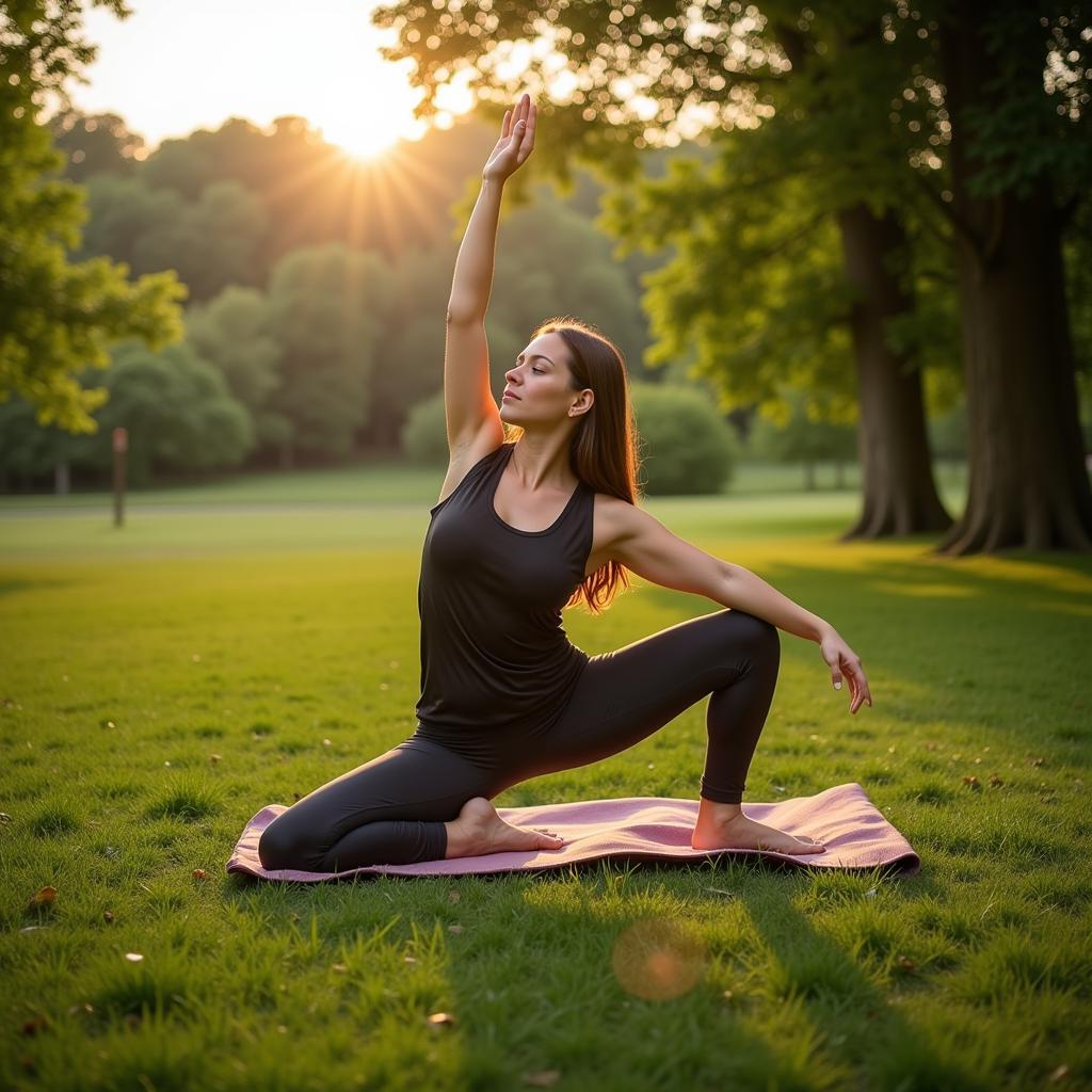 A person practicing yoga in a serene natural setting