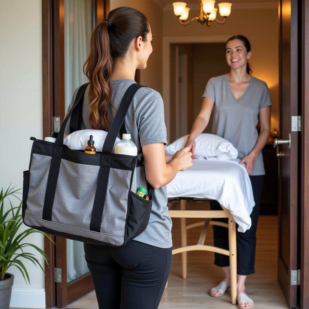 Mobile Massage Therapist Arriving at Client's Home