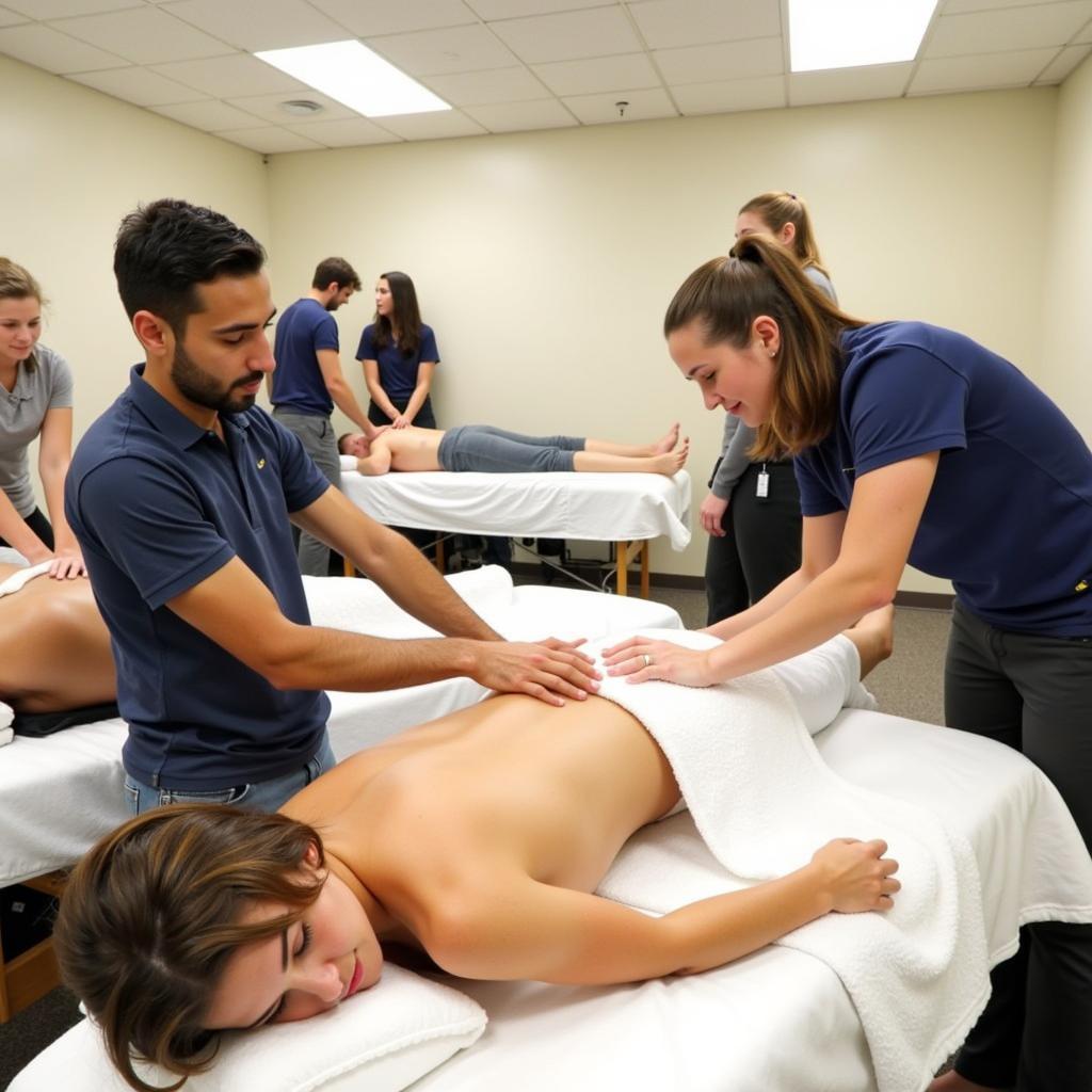 Students practicing massage techniques at a spa college in Bhopal