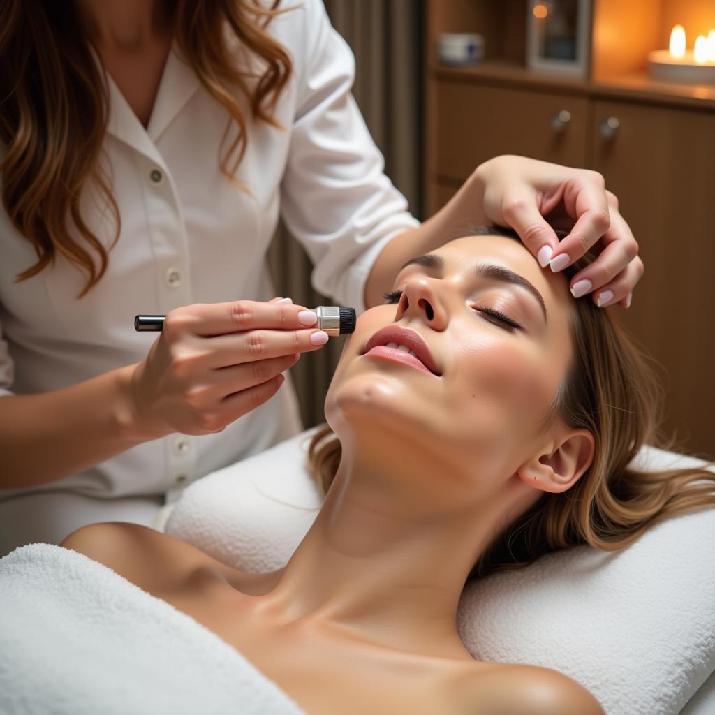 Rejuvenating facial treatment by a professional spa girl