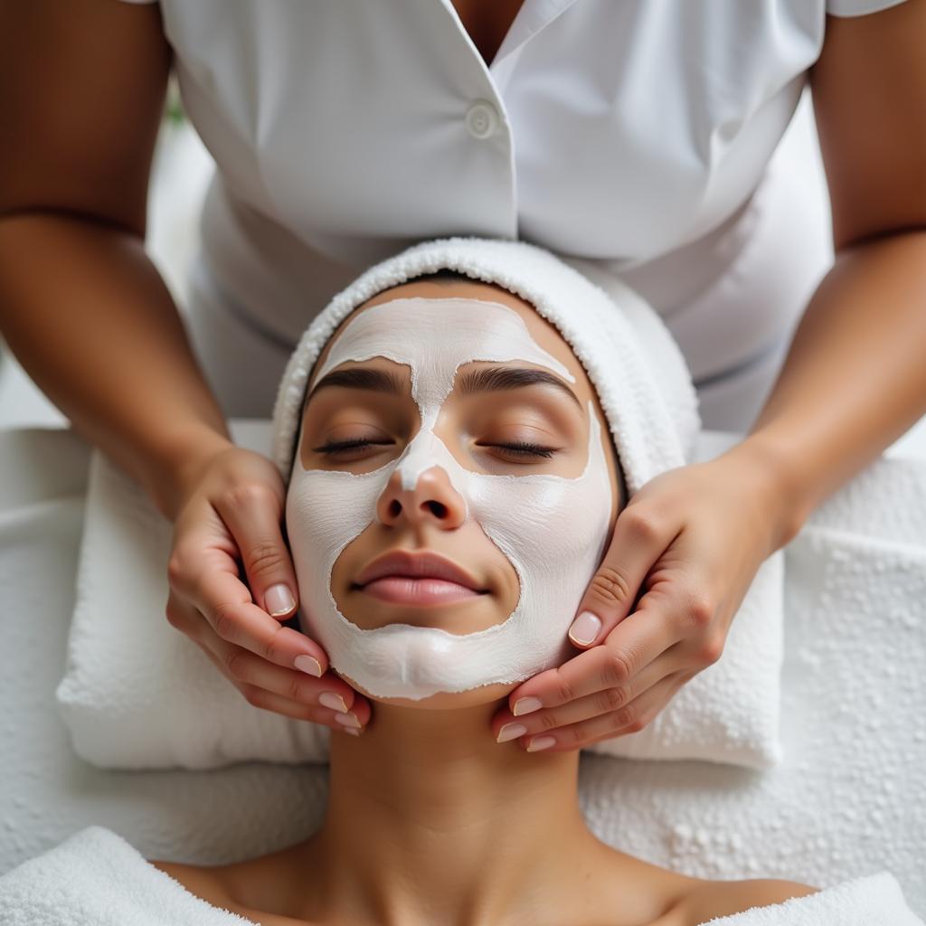 Close-up of a woman receiving a facial treatment at a spa in Nellore