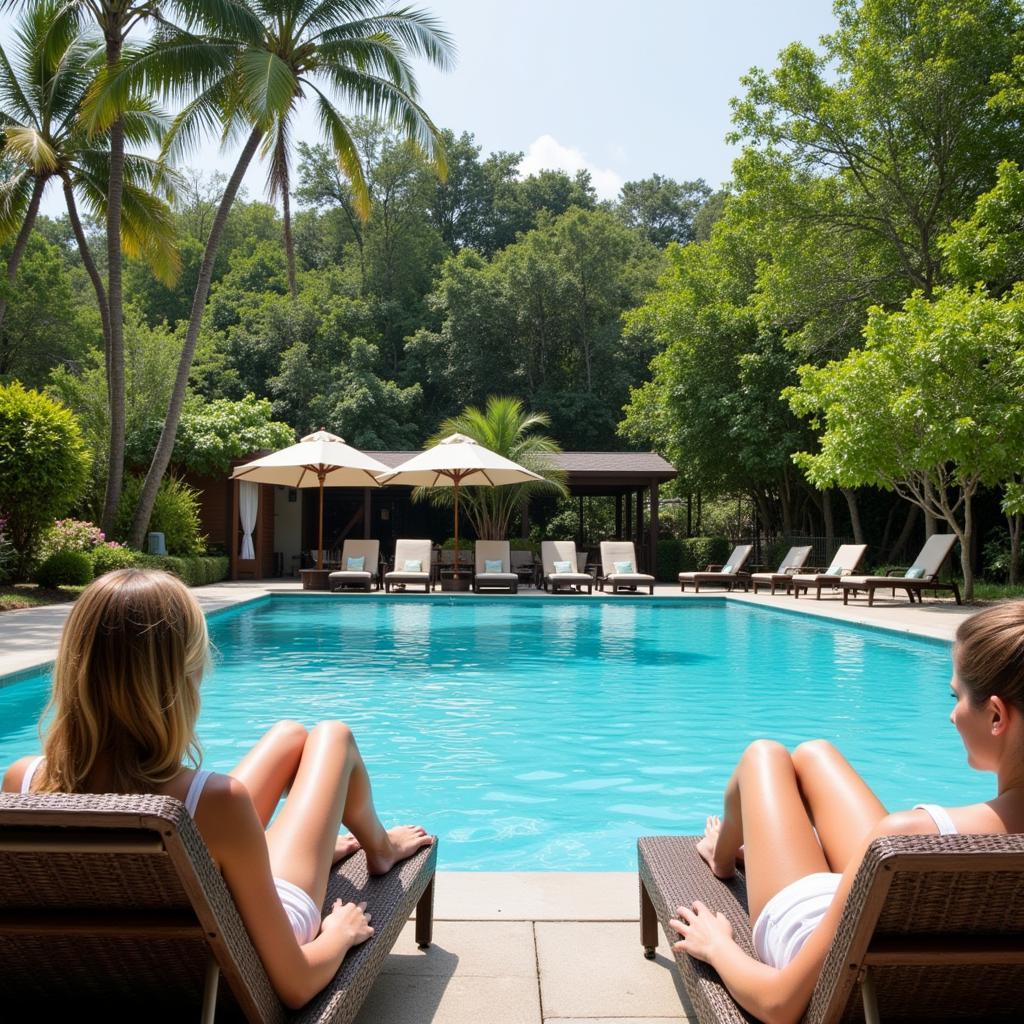 Guests relaxing by the pool at a destination spa resort