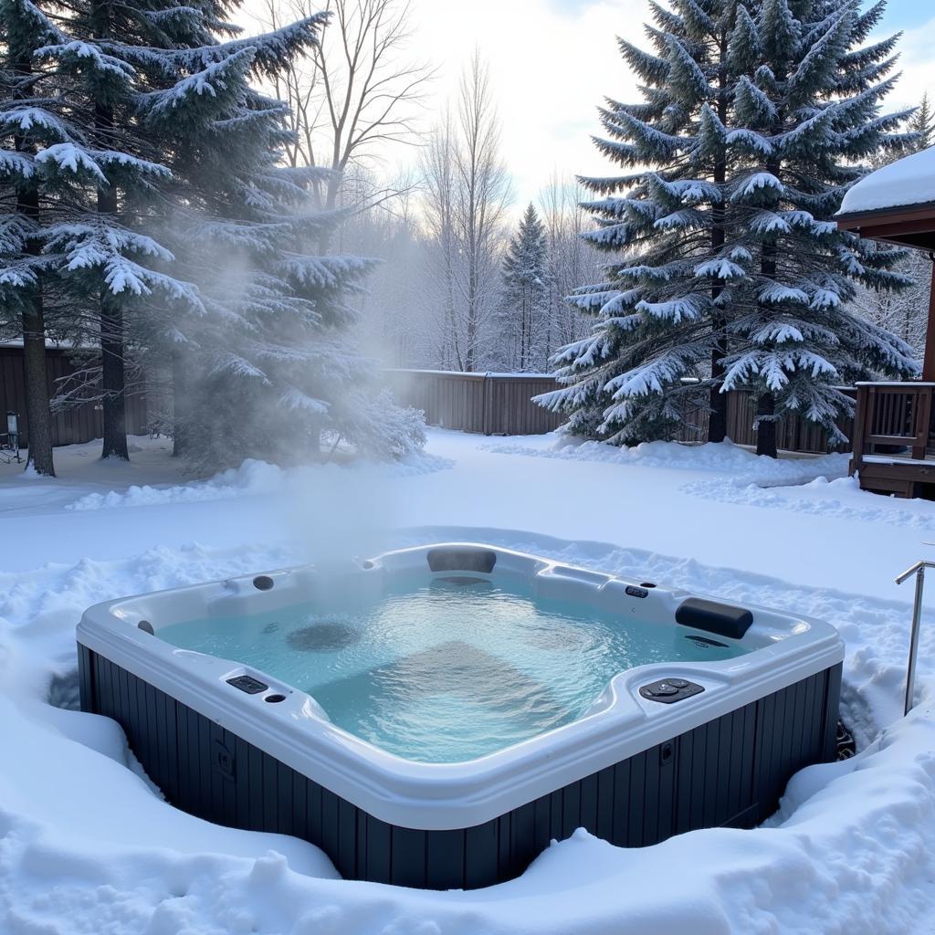 Swim spa in Canadian winter landscape