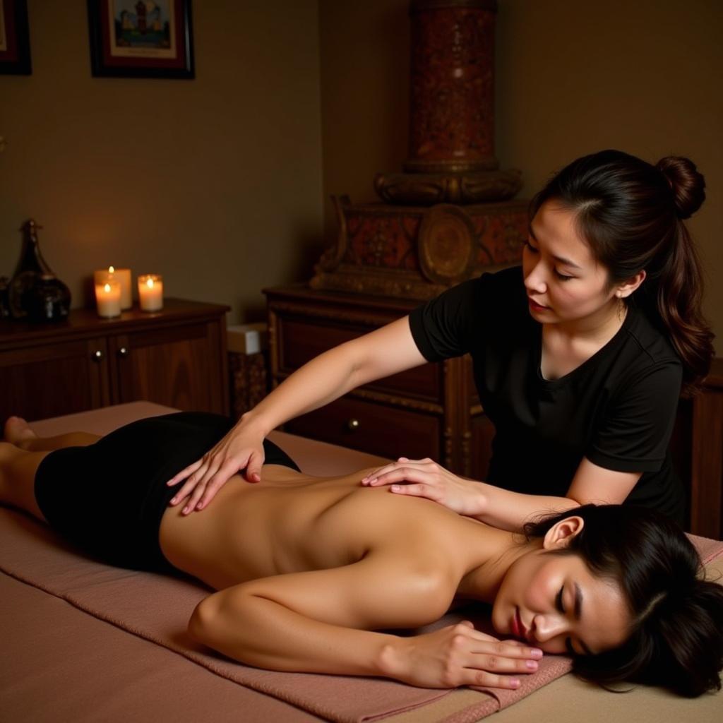 Thai Massage Therapist Working on a Client