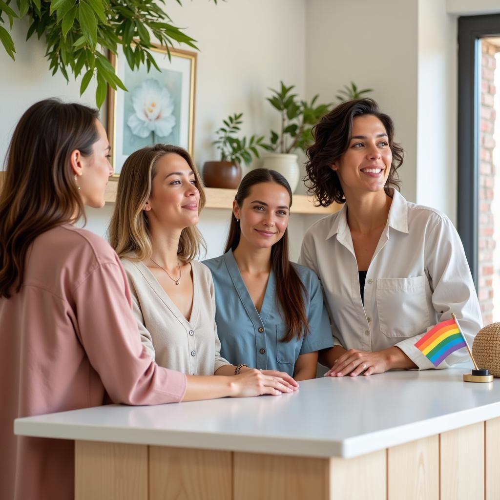 Welcoming reception area of a trans-friendly spa