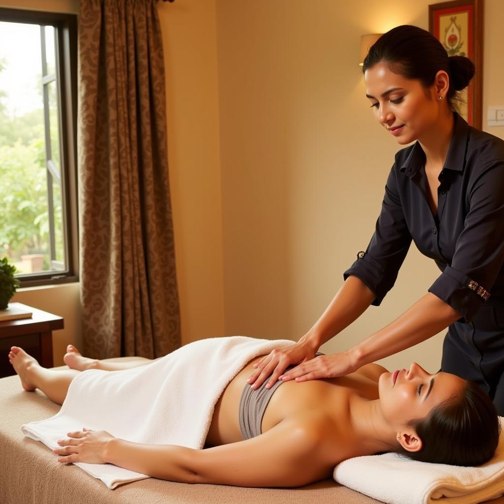 Woman receiving Abhyanga massage at Tulsi Ayurvedic Spa