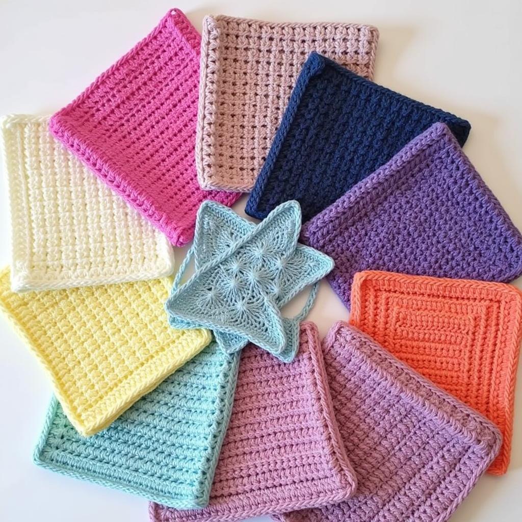 Different styles and colors of crochet spa cloths