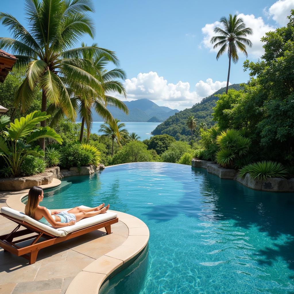 Relaxing by the pool at Veranda Grand Baie Hotel & Spa in Mauritius, showcasing the peaceful atmosphere and stunning surroundings.