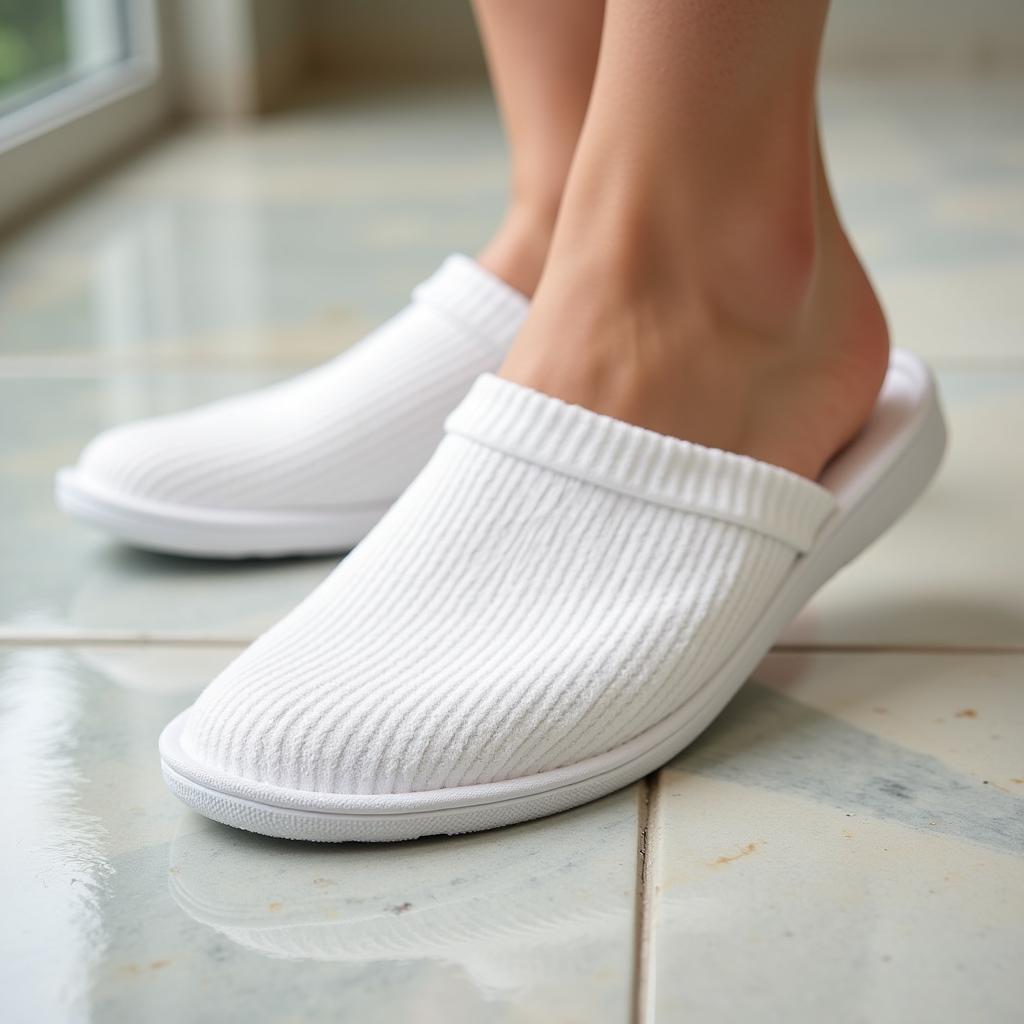 Waffle spa slippers with non-slip grip on wet spa floor