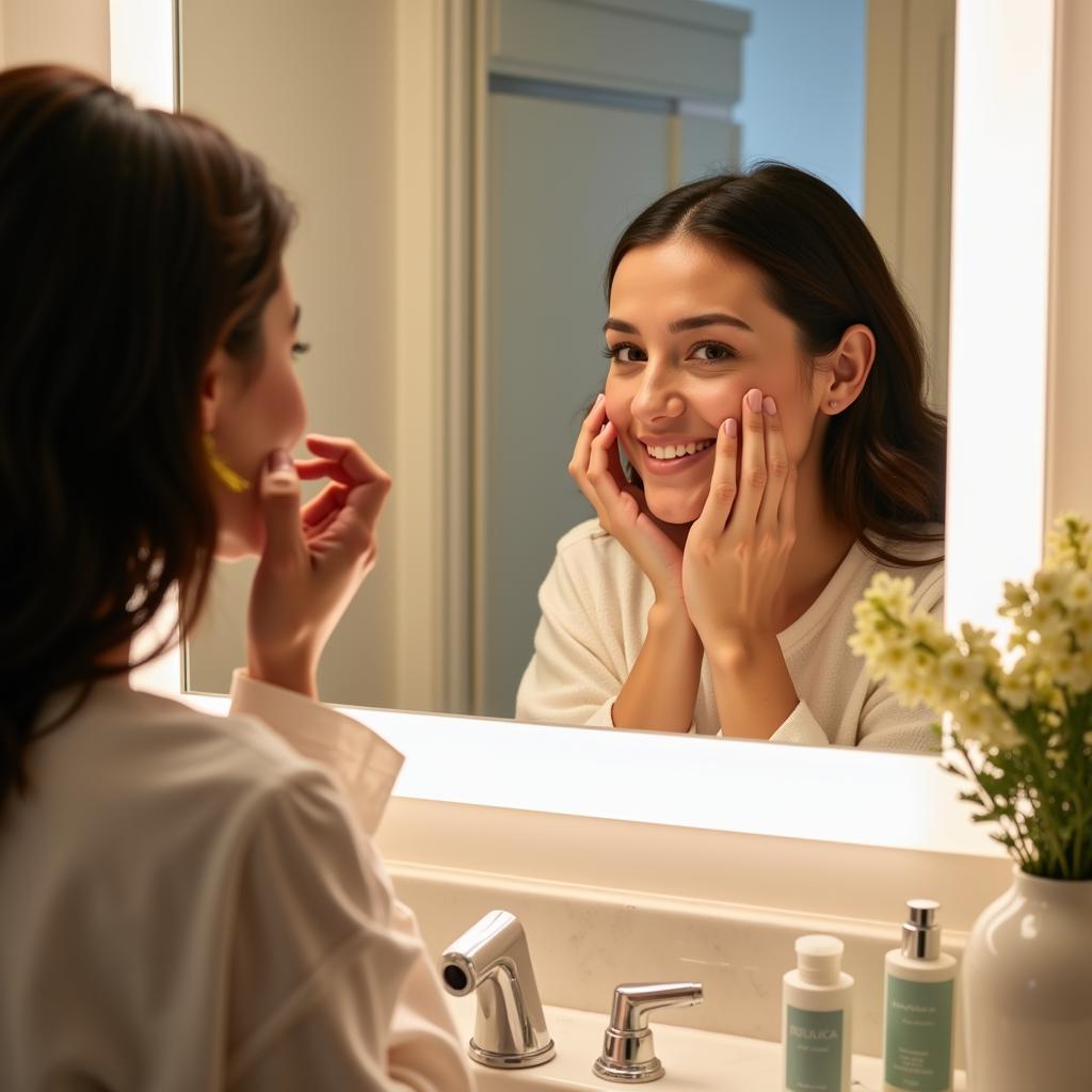 Woman Applying Serum at Home