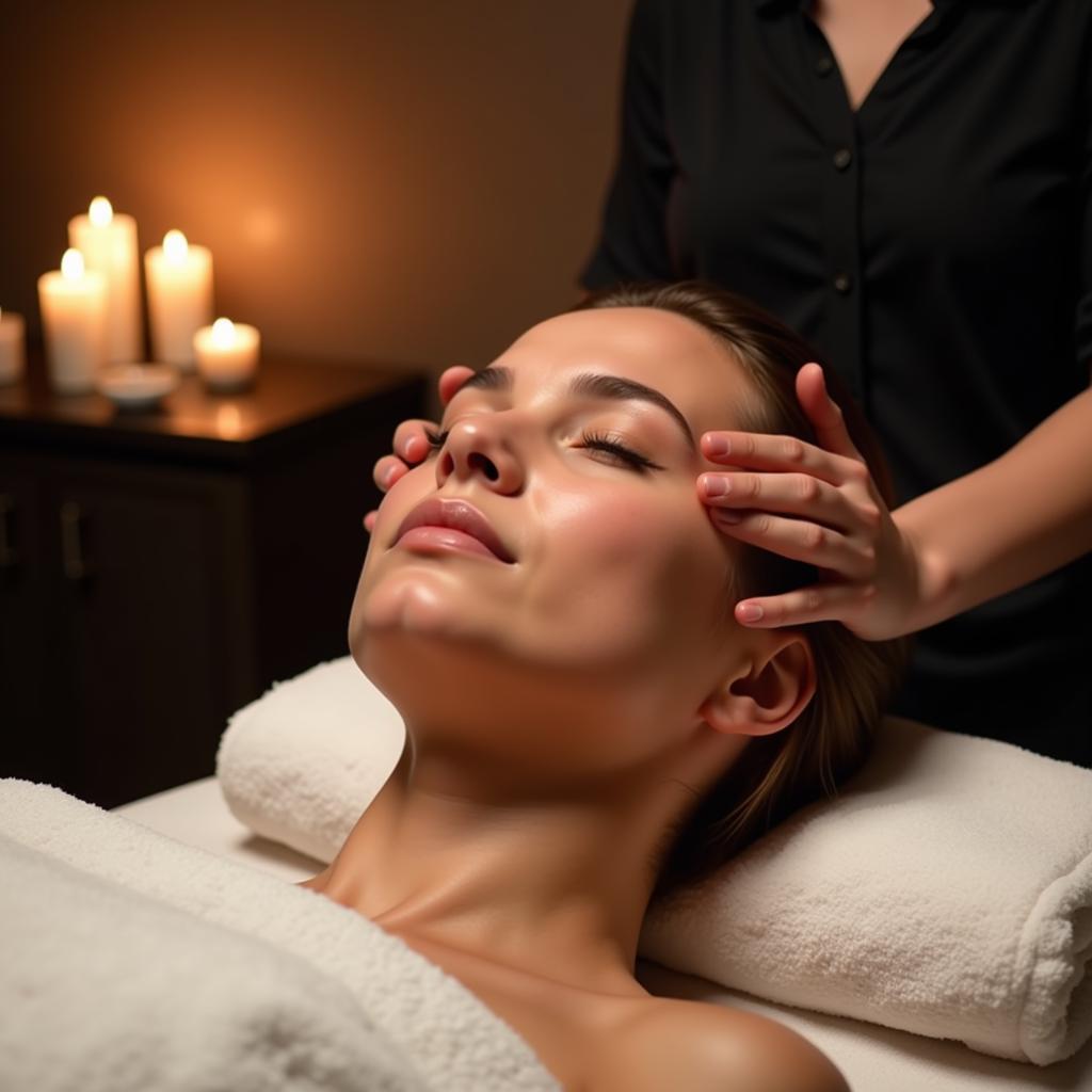 Woman enjoying a facial massage at the spa