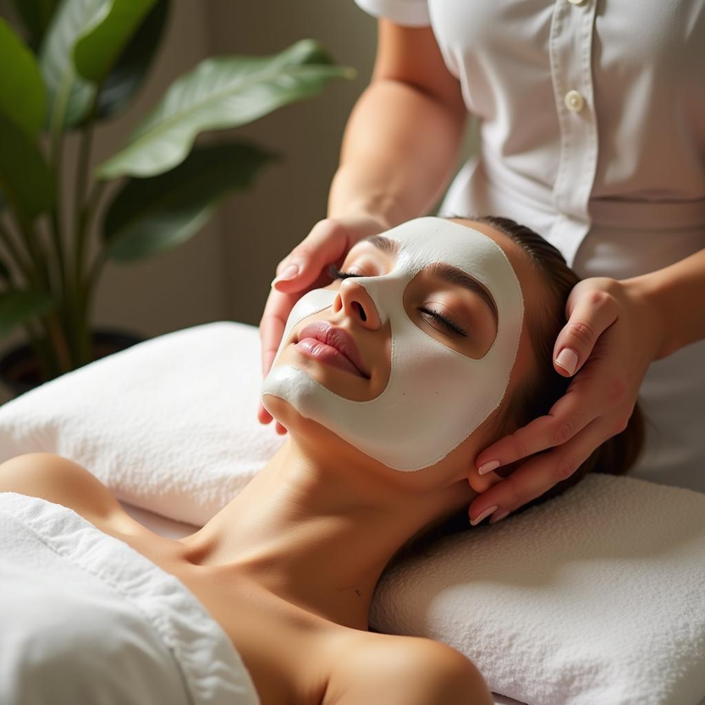 Woman receiving a facial at a spa