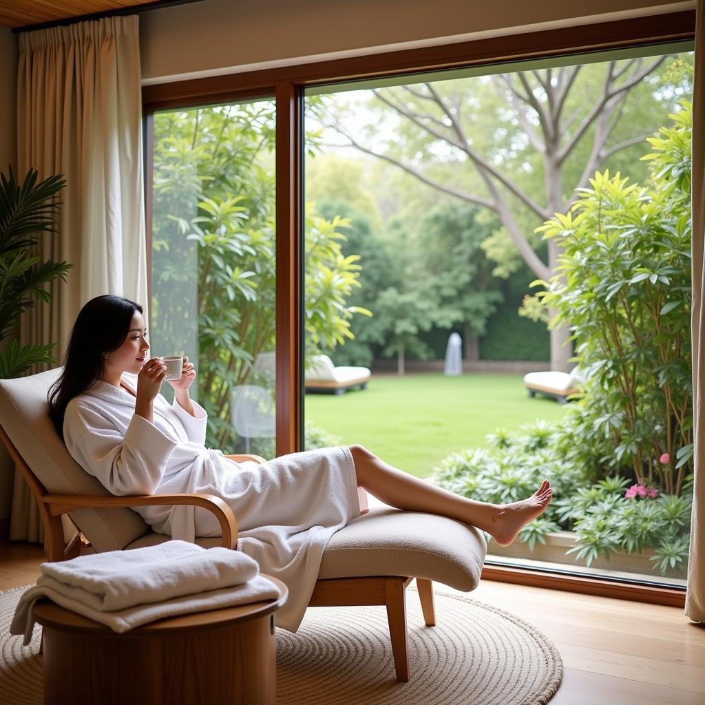 Woman Relaxing in Spa Robe